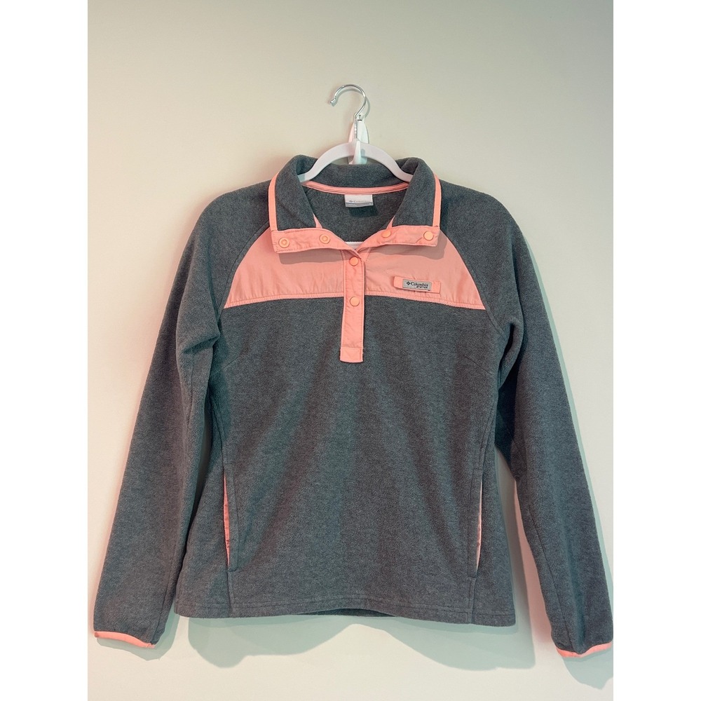Columbia PFG Womens Grey Coral Pink Snap Fleece Pullover Jacket Small